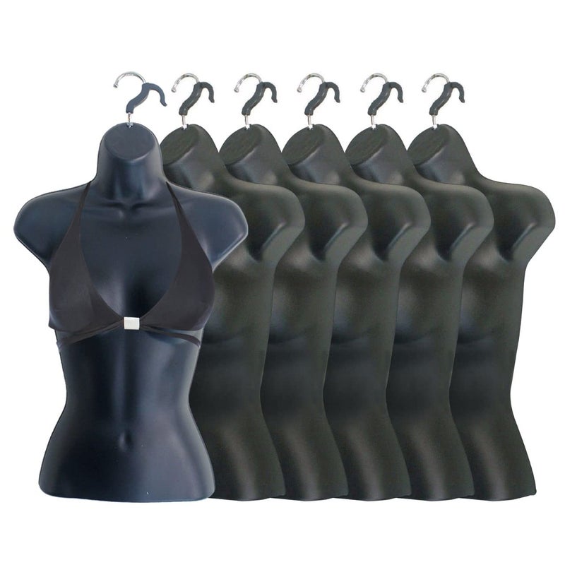 DisplayTown Female Mannequin Torso Hollow Back Body Stackable Dress Form with Hanging Hooks for Tshirt Display, Countertop, Craft Shows, Photos and Design, S-M Clothing Size (Black, Set of 6) - Image 5